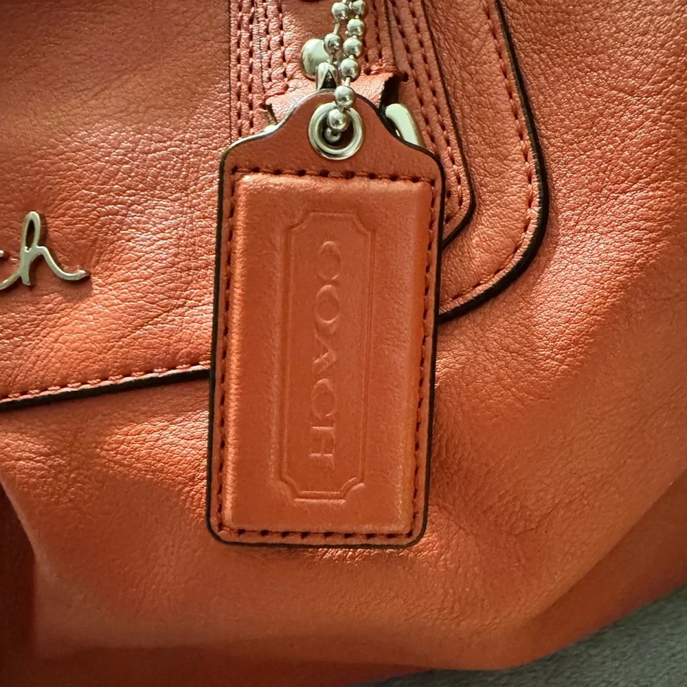 Coach 2012 Ashley Coral-Red Leather Satchel with Silver Hardware and Dust Bag - Picture 2 of 11